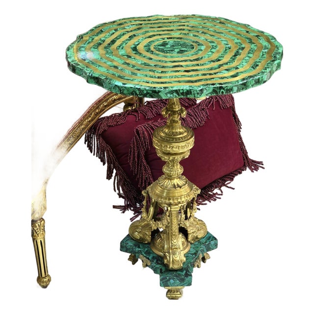 French Style Green Gold Coffee Table With Gold Details For Sale