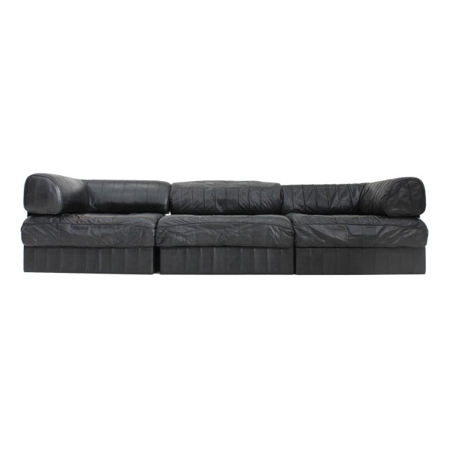 DS 88 Modular Sofa in Black Leather from de Sede, 1970s, Set of 3 For Sale