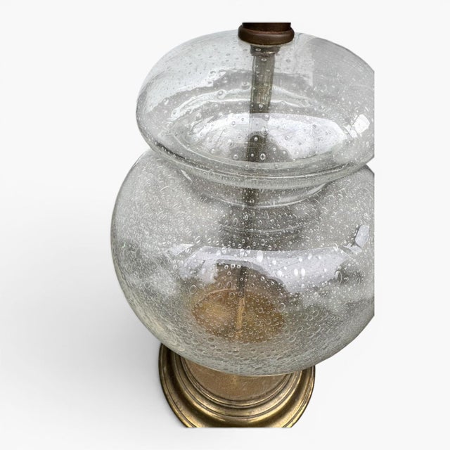 1970s Vintage Ethan Allen Clear Glass Ginger Jar Lamps - Bubble Glass Peleguso - a Pair For Sale - Image 5 of 10