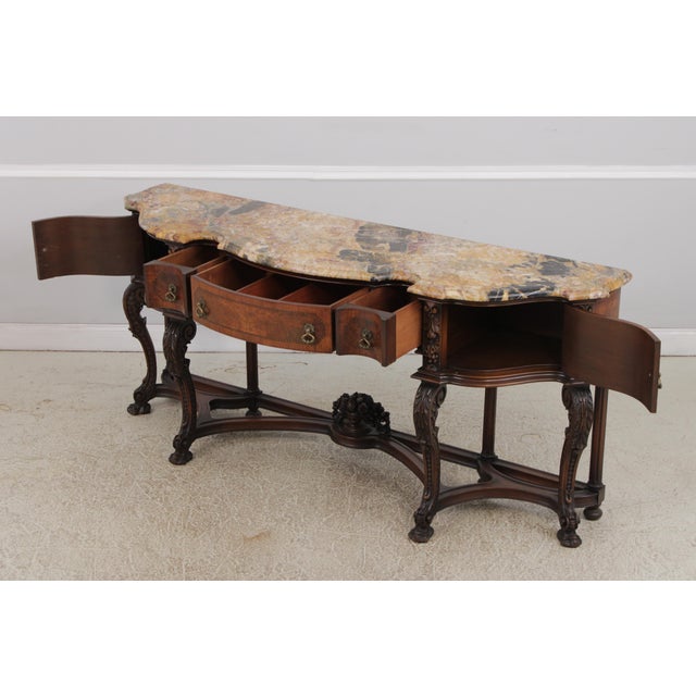 Traditional Vintage Carved Walnut Marble Top Sideboard For Sale - Image 3 of 18