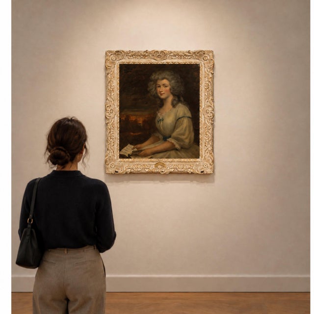 George Romney (British, 1734-1802). 'Duchess of Saint Albans' Oil on canvas. Brass placard. Antique gilt-accented frame. A...