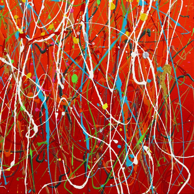 Textile Celebrate Now - Abstract Warm Red Yellow Expressionist Textural Drip Painting by Marc Raphael For Sale - Image 7 of 9