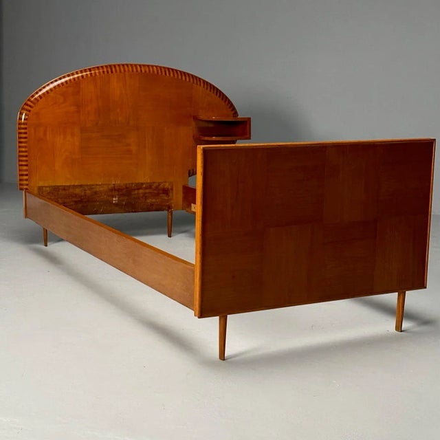 Wood Italian Mid-Century Modern, Twin Bed With Shelf, Marquetry, Italy, 1950s For Sale - Image 7 of 9