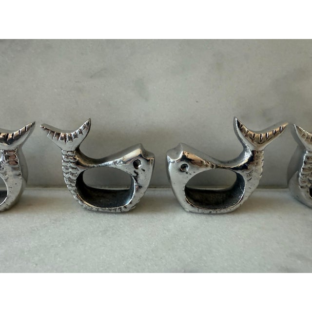 Late 20th Century Set of 4 Pewter Silver Fish Shaped Napkin Rings For Sale - Image 5 of 5