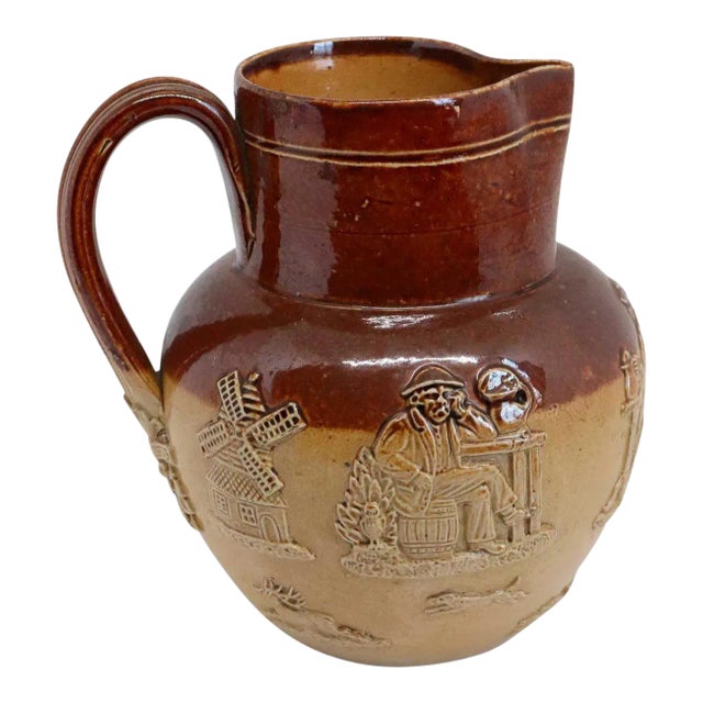 English Doulton Lambeth Stoneware Pottery Pitcher For Sale