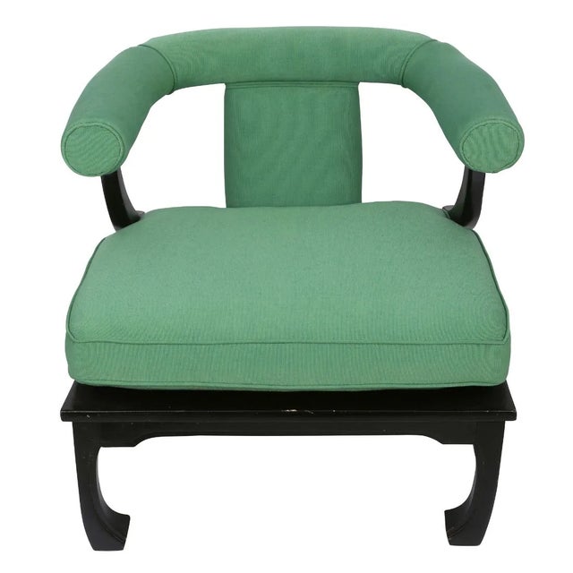 James Mont Pair of Newly Upholstered James Mont Style Horseshoe Chairs For Sale - Image 4 of 4