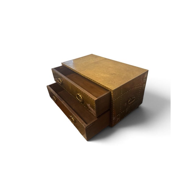 Metal Vintage Sarreid Ltd. Spanish Brass-Clad Two-Drawer Campaign Chest For Sale - Image 7 of 11