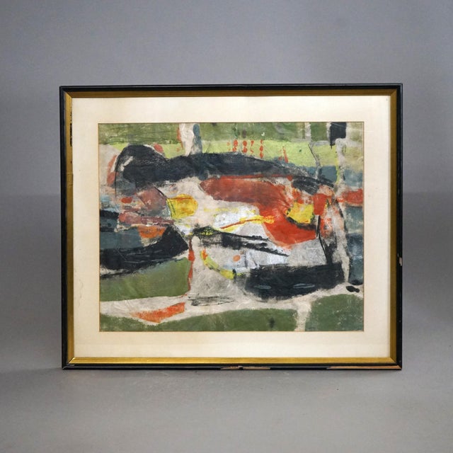 Mid-Century Modern Mid Century Modern Mixed Media Abstract “Bayou” Painting By D. Hoyt, Mid-20th Century, Framed For Sale - Image 3 of 10