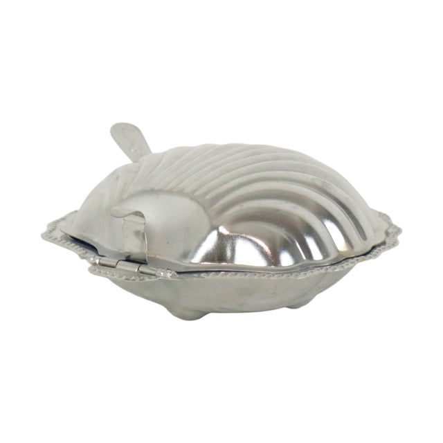 Metal Vintage Blue Glass Queen Anne Scallop Shell Butter Dish, 1960s For Sale - Image 7 of 13
