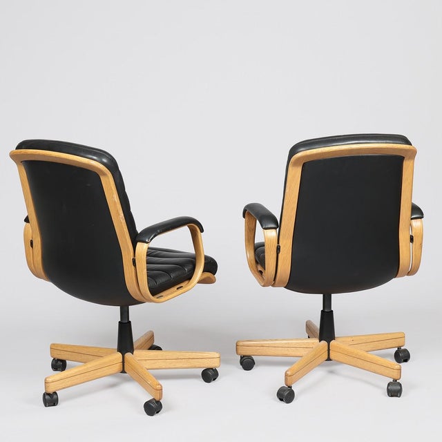 1980s Vintage Chairs with Oak Frame and Black Leather by Albert Stoll for Stoll Giroflex, 1980s, Set of 2 For Sale - Image 5 of 8