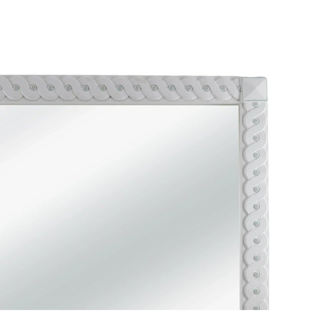Hand Carved White Wall Mirror With Light Green Polka Dots For Sale - Image 4 of 8