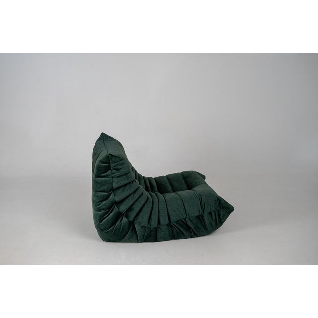 Togo Lounge Chair and Pouf in Dark Mint Velvet by Michel Ducaroy for Ligne Roset, 1973, Set of 2 For Sale - Image 9 of 18