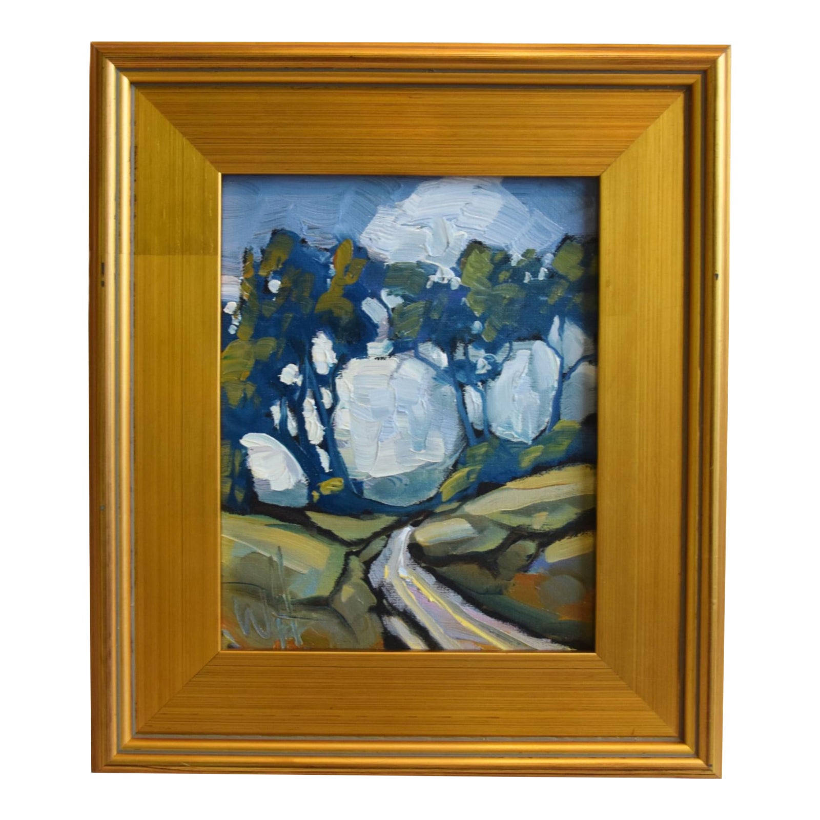 William Hawkins Listed Artist Wooded Landscape Oil Painting W/ Antiqued