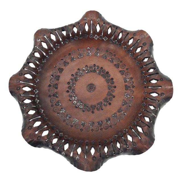 Hand-Pressed Decorative Leather Plate, 1978 For Sale
