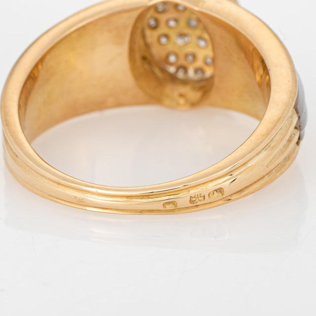 Metal 80s Portuguese Ring Diamond Fluted Mother of Pearl 19k Yellow Gold Jewelry 6.5 For Sale - Image 7 of 7