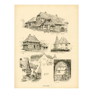 1920s, Alsatian Homes, French Rural Architecture Print, Original Antique Architecture Print, Lithograph For Sale