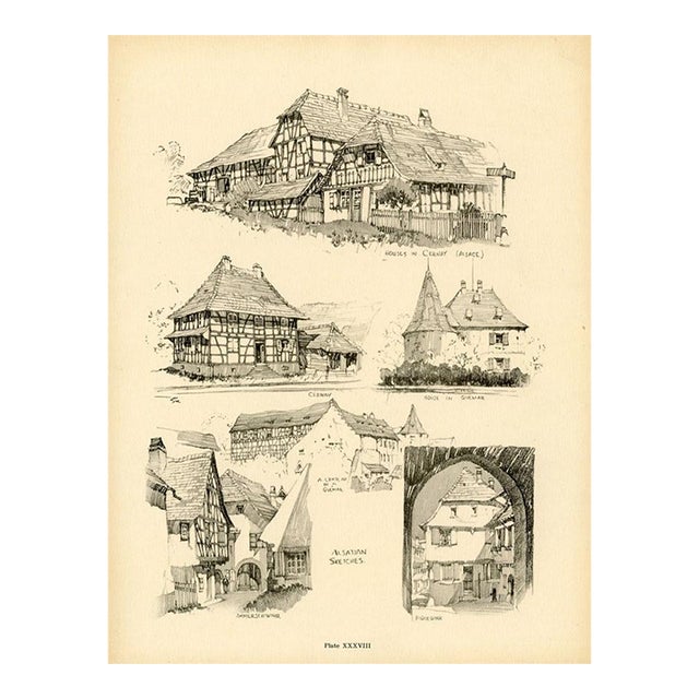 1920s, Alsatian Homes, French Rural Architecture Print, Original Antique Architecture Print, Lithograph For Sale