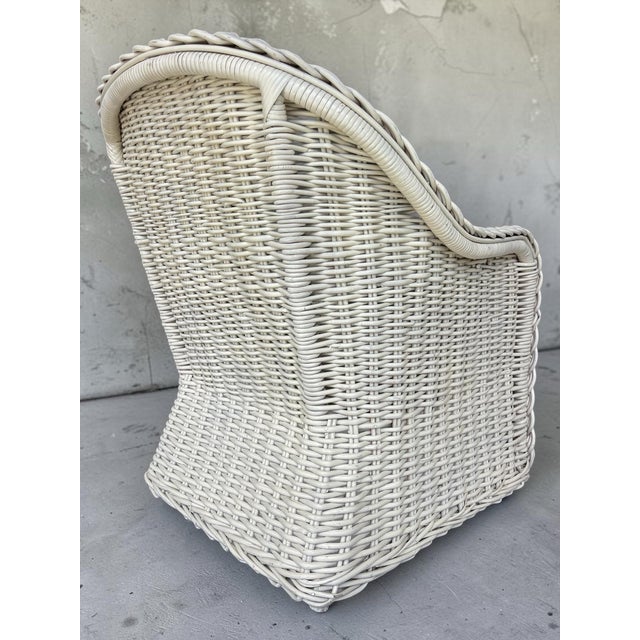 Vintage White Large Braid Rattan Barrel Back Chair Frame For Sale In Naples, FL - Image 6 of 12