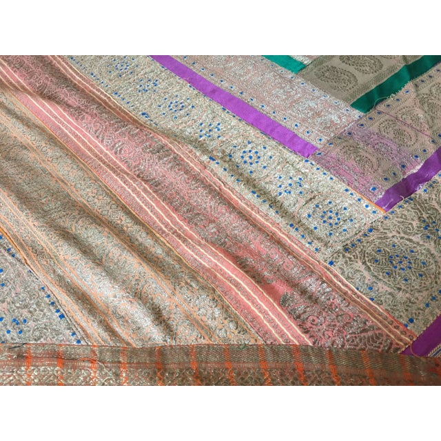 Vintage Indian Silk Sari Textile Quilt Patchwork For Sale In Palm Springs - Image 6 of 10