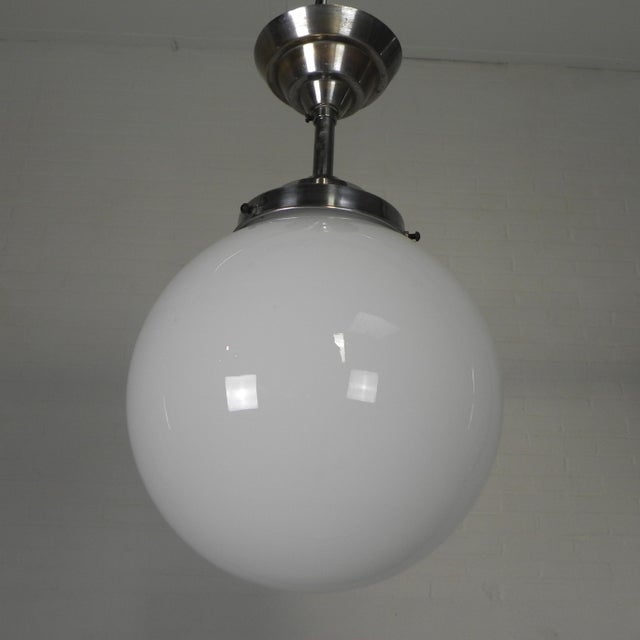 Art Deco Pendant Lamp with Opaline Glass Globe, 1930s For Sale - Image 3 of 12