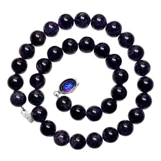 Natural Brazilian Amethyst Necklace, Untreated 16mm Beads, 25 Inch Length For Sale