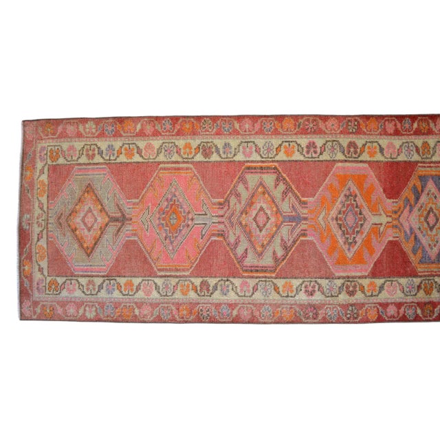 Ruby Red 1970s Vintage Hand Knotted Runner Kitchen Decor Hallway Rug For Sale - Image 8 of 11