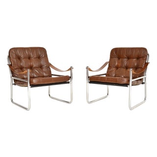 Vintage Danish Leather and Chrome Armchairs from Karin Mobring, 1970s, Set of 2 For Sale
