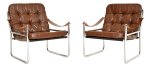 Vintage Danish Leather and Chrome Armchairs from Karin Mobring, 1970s, Set of 2