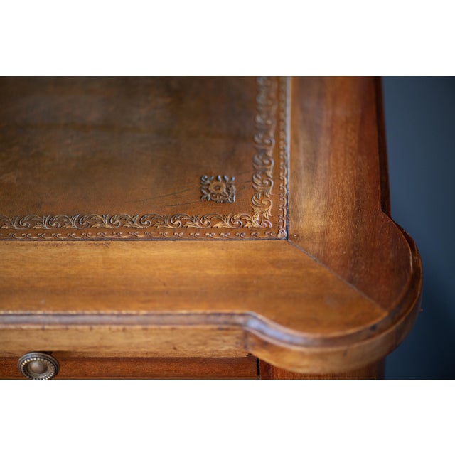 Brown Louis XVI Style Writing Table or Desk of Walnut With Leather Top From France For Sale - Image 8 of 16