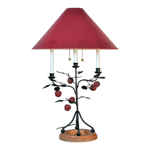 Frederick Cooper Chicago Tole Apple and Iron Candelabra Table Lamp, 1950s Folk Art Toleware