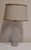 French Table Lamp with Partially Frosted Glass Base, Atlas Motif and Fabric Shade, 1970s, in Very Good conditions....