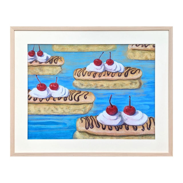 Contemporary J. Watt Contemporary Colorful Realistic Pastel Still Life Drawing of Cherry Eclairs, 2004 For Sale - Image 3 of 10