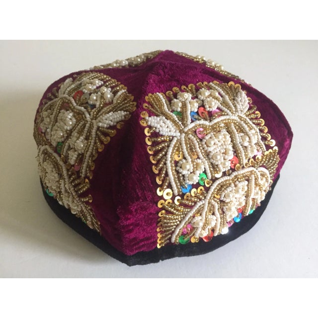 Vintage Uzbek Afghani Turkmen Hand Embroidered Tribal Hats Collection - 3pc For Sale - Image 4 of 10