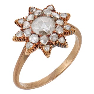 Early 20th Century Victorian Rose Cut Diamond 9k Yellow Gold Star Ring, Size 5.5 For Sale