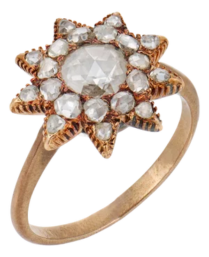 Early 20th Century Victorian Rose Cut Diamond 9k Yellow Gold Star Ring, Size 5.5