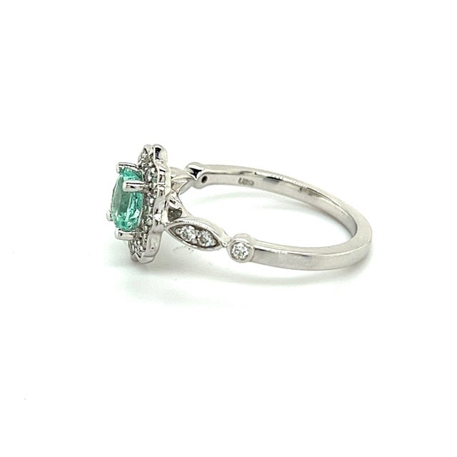 Green Natural Colombian Emerald Diamond Ring 14k W Gold 0.80 TCW Certified, Size 6.5 For Sale - Image 8 of 9