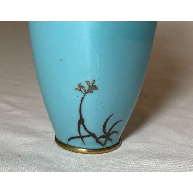 Antique 19th Century Japanese Meiji Cloiosnne Miniature Enamel Crane Blue Vase For Sale - Image 13 of 13