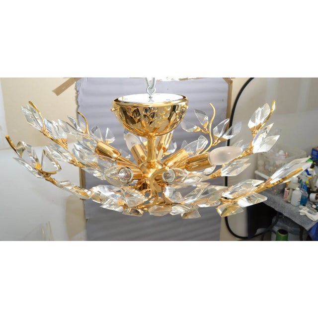 Mid-Century Modern Stilkronen Mid-Century Modern 8 Light Gold Plate Brass &Crystal Chandelier Italy For Sale - Image 3 of 13