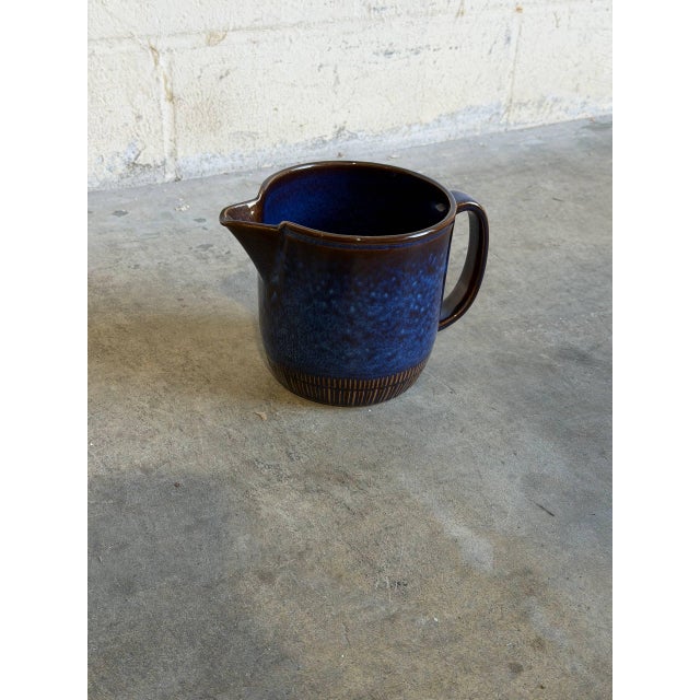Ceramic Pitcher With Flared Spout and Cobalt Blue Glaze Gefle Kosmos Mid-Century Modern 1960s For Sale In Los Angeles - Image 6 of 9