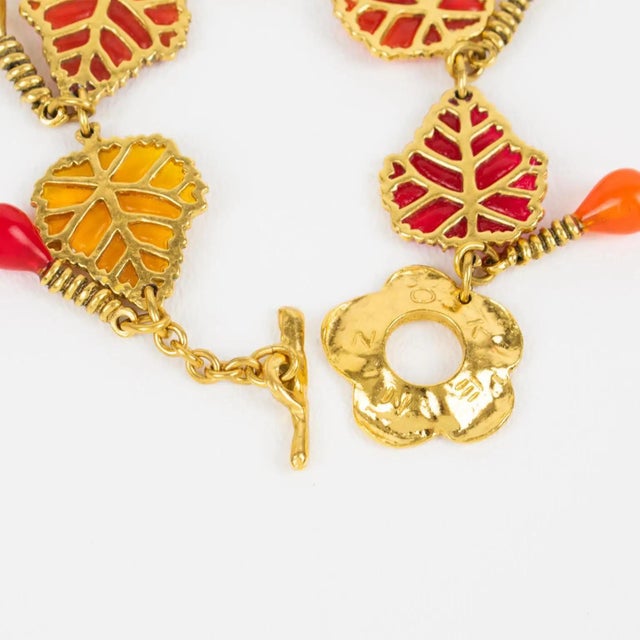 Kenzo Paris Gilt Metal and Multicolor Resin Leaves Bracelet, circa 1980 For Sale - Image 4 of 9