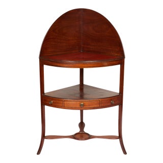 Mahogany Corner Wash Stand With Red Leather Top For Sale