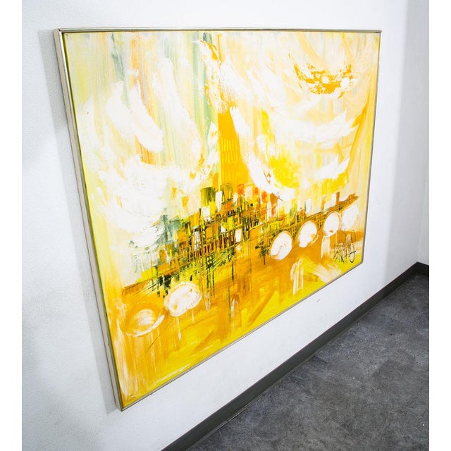 Mid Century Modern Painting Art Abstract Expressionist Lee Reynolds Yellow White For Sale - Image 10 of 10