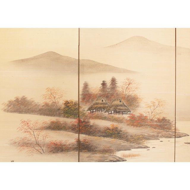 1960s 1960s Shōwa Era Japanese Silk Byobu Screen "Autumn Landscape With River" For Sale - Image 5 of 18