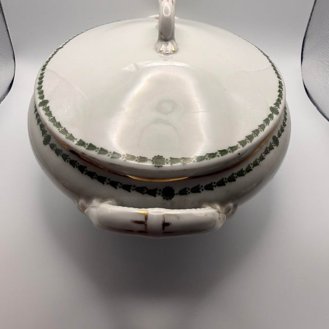 Antique Oval Tureen and Lid Pottery White With Green Floral L Straus & Sons Marked 1844 For Sale - Image 11 of 12