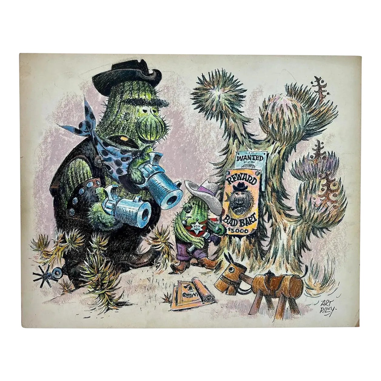 Art Riley "Black Bart, Sagebrush Sam & Marshall Dillon" Original