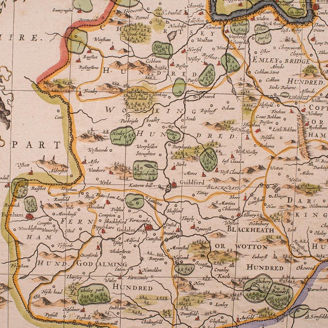 Antique Map of Surrey, English, Framed County Cartography, After Blaeu, c.1690 For Sale - Image 10 of 12