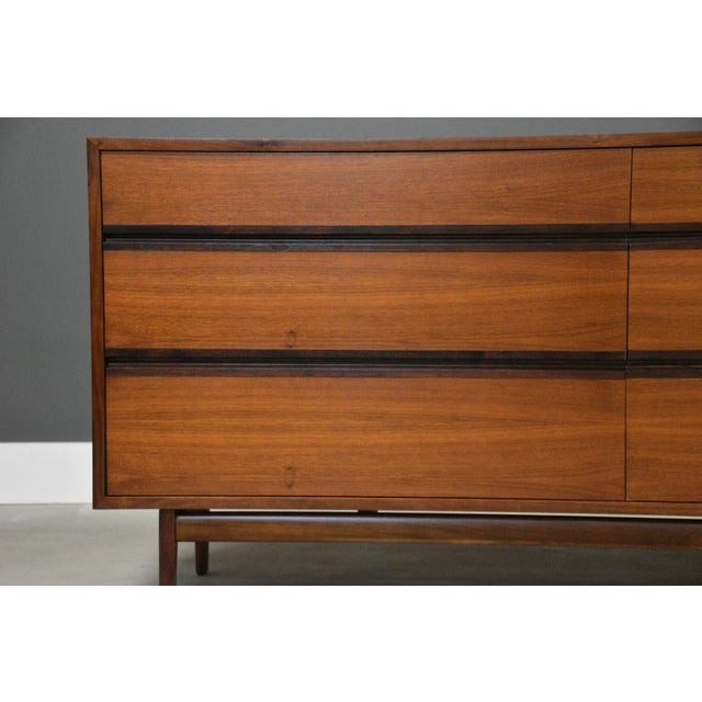 Wood 1960s Refinished 66” Kipp Stewart for Directional by Calvin Walnut Dresser For Sale - Image 7 of 9
