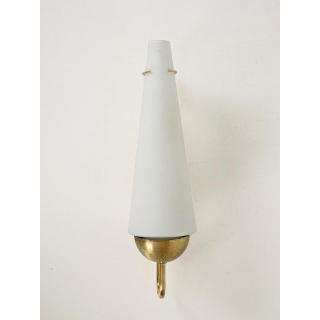 Metal Large Opaline Glass and Brass Sconce from Stilnovo, Italy, 1950s For Sale - Image 7 of 11