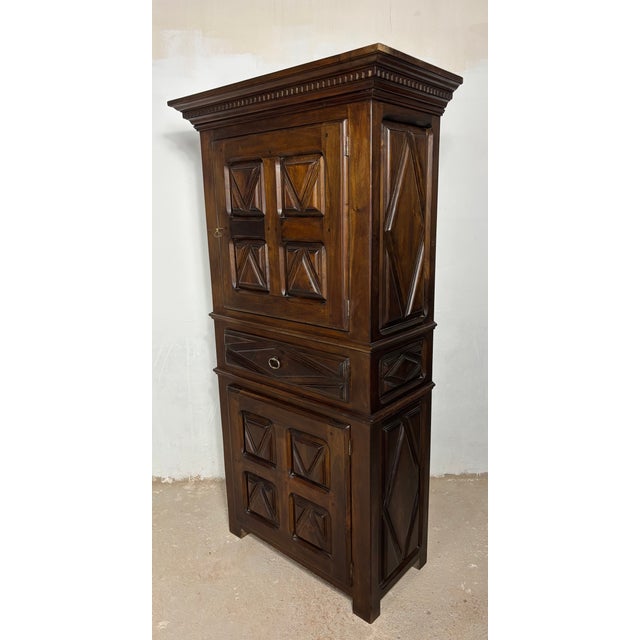 Vintage Spanish Renaissance Style Walnut Cabinet with Geometric Carve, 1920 For Sale - Image 10 of 16
