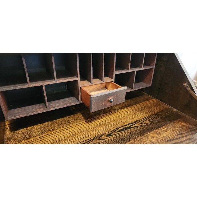 Arts & Crafts Antique Arts & Crafts MIssion Style Quarter-Sawn Oak Slant Secretary Desk For Sale - Image 3 of 16